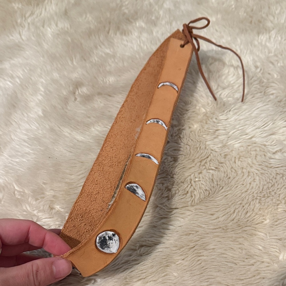 Tan Leather Moon Phase Hat Band Hand Made